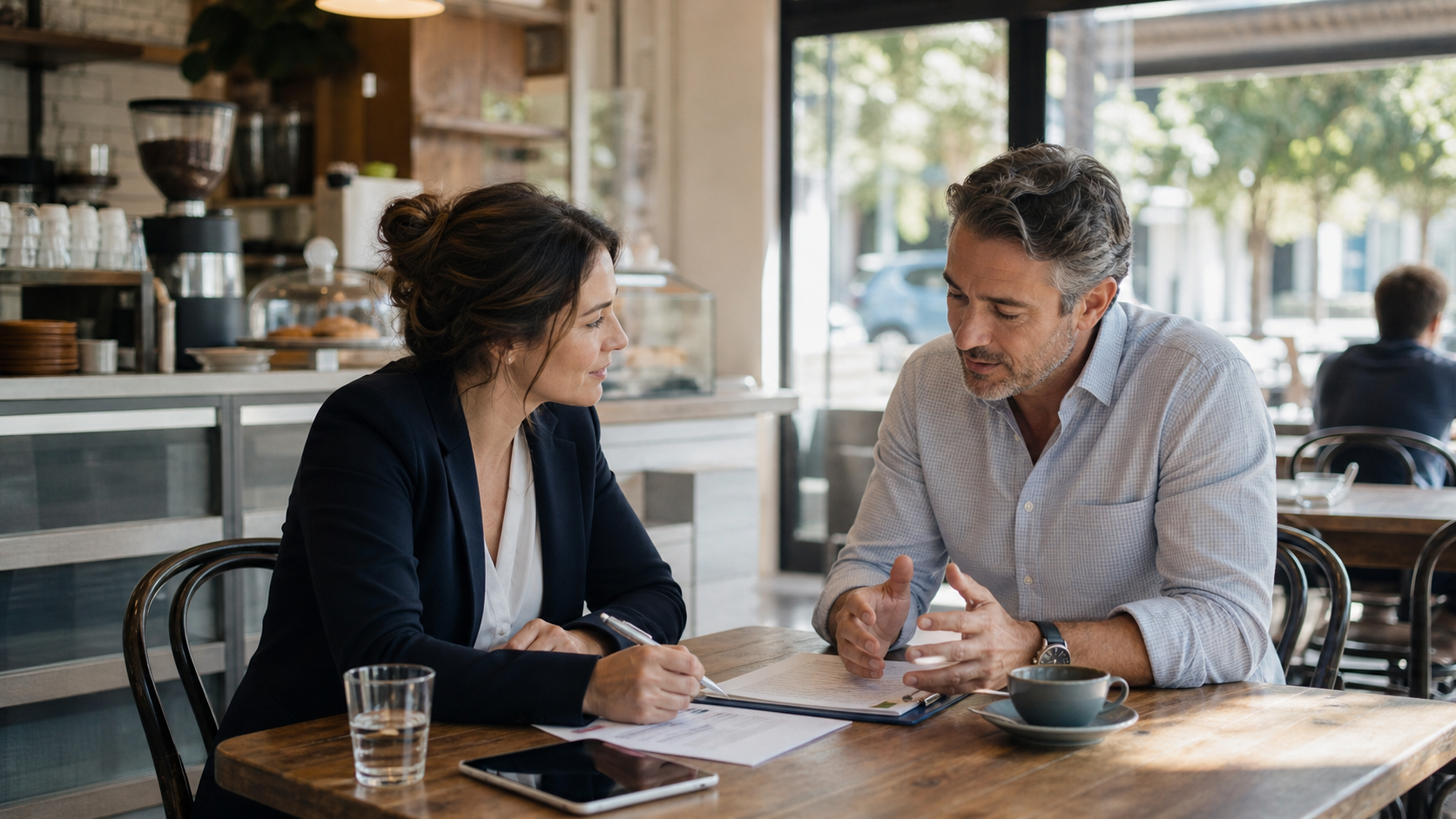 Business broker meeting with clients